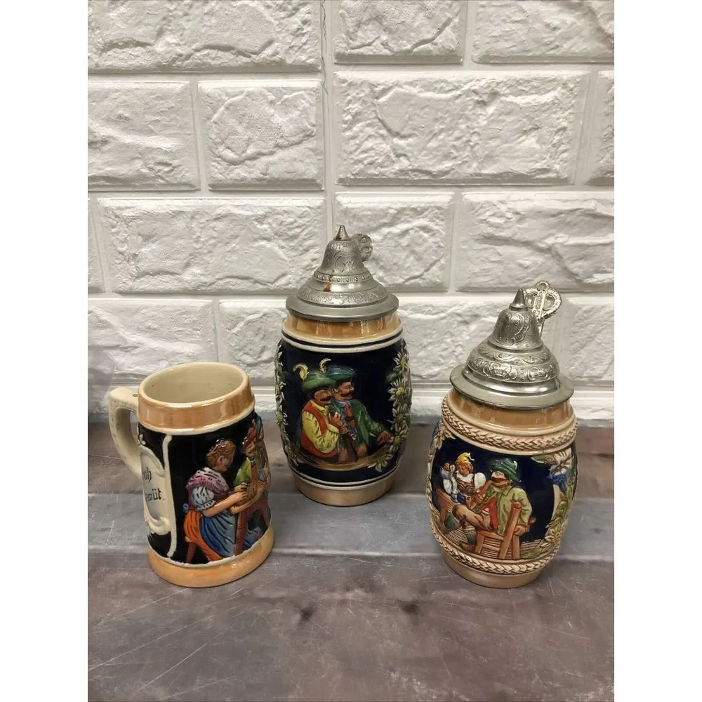 Bundle Of Simon Peter Gerz German Beer Steins with pewter lid Hand painted + Mug